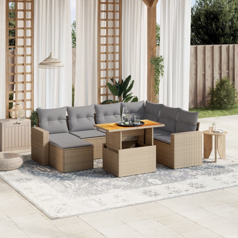 vidaXL 8-tlg. Garten-Sofagarnitur mit Kissen Beige Poly Rattan vidaXL 8-tlg. Garten-Sofagarnitur mit Kissen Beige Poly Rattan
