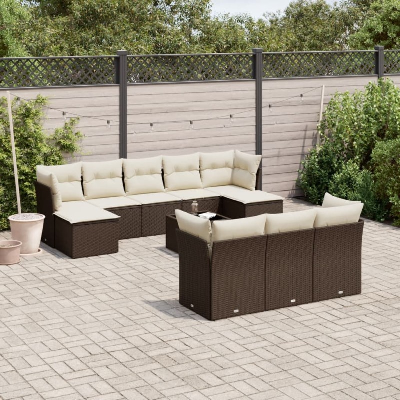 vidaXL 11-tlg. Garten-Sofagarnitur mit Kissen Braun Poly Rattan vidaXL 11-tlg. Garten-Sofagarnitur mit Kissen Braun Poly Rattan