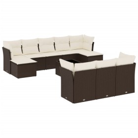 vidaXL 11-tlg. Garten-Sofagarnitur mit Kissen Braun Poly Rattan