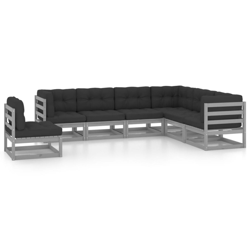 7-tlg. Garten-Lounge-Set mit Kissen Grau Kiefer Massivholz 7-tlg. Garten-Lounge-Set mit Kissen Grau Kiefer Massivholz