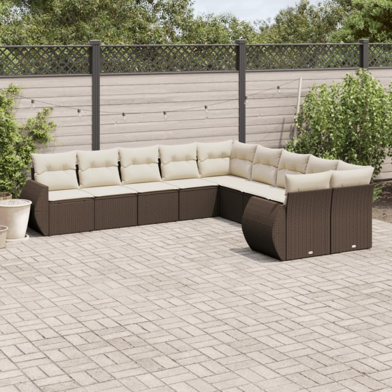 vidaXL 10-tlg. Garten-Sofagarnitur mit Kissen Braun Poly Rattan vidaXL 10-tlg. Garten-Sofagarnitur mit Kissen Braun Poly Rattan