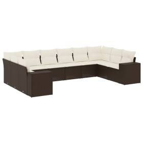 vidaXL 10-tlg. Garten-Sofagarnitur mit Kissen Braun Poly Rattan