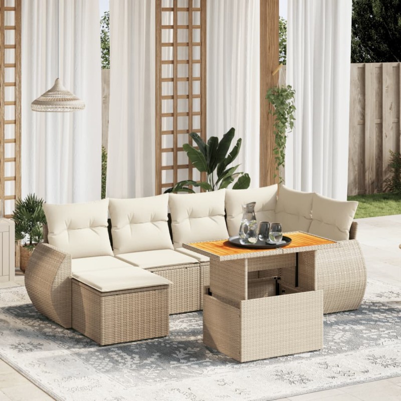 vidaXL 7-tlg. Garten-Sofagarnitur mit Kissen Beige Poly Rattan vidaXL 7-tlg. Garten-Sofagarnitur mit Kissen Beige Poly Rattan