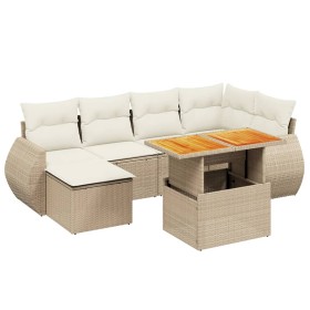 vidaXL 7-tlg. Garten-Sofagarnitur mit Kissen Beige Poly Rattan