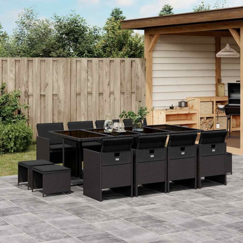 vidaXL 13-tlg. Garten-Essgruppe mit Kissen Schwarz Poly Rattan vidaXL 13-tlg. Garten-Essgruppe mit Kissen Schwarz Poly Rattan