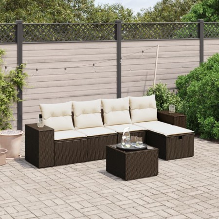vidaXL 6-tlg. Garten-Sofagarnitur mit Kissen Braun Poly Rattan