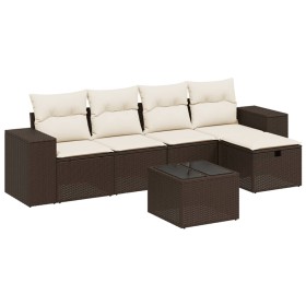 vidaXL 6-tlg. Garten-Sofagarnitur mit Kissen Braun Poly Rattan