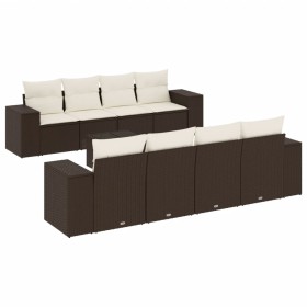 vidaXL 9-tlg. Garten-Sofagarnitur mit Kissen Braun Poly Rattan