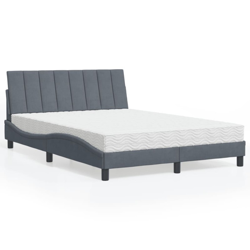 vidaXL Bett mit Matratze Dunkelgrau 140x190 cm Samt vidaXL Bett mit Matratze Dunkelgrau 140x190 cm Samt