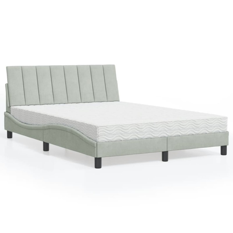 vidaXL Bett mit Matratze Hellgrau 140x200 cm Samt vidaXL Bett mit Matratze Hellgrau 140x200 cm Samt