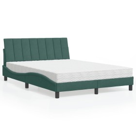 vidaXL Bett mit Matratze Dunkelgrün 140x200 cm Samt