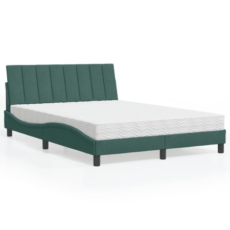vidaXL Bett mit Matratze Dunkelgrün 140x200 cm Samt