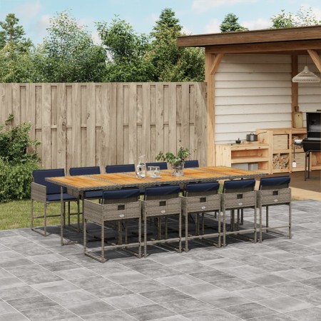 vidaXL 11-tlg. Garten-Essgruppe mit Kissen Grau Poly Rattan