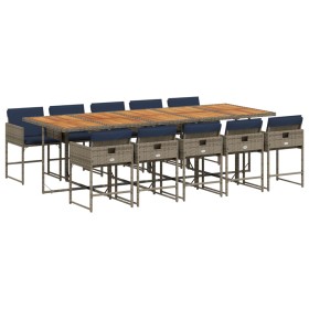 vidaXL 11-tlg. Garten-Essgruppe mit Kissen Grau Poly Rattan