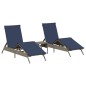 vidaXL Sonnenliegen 2 Stk. mit Tisch Grau Poly Rattan vidaXL Sonnenliegen 2 Stk. mit Tisch Grau Poly Rattan