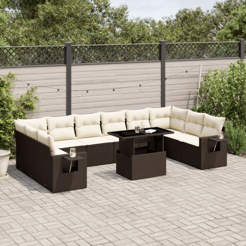 vidaXL 11-tlg. Garten-Sofagarnitur mit Kissen Braun Poly Rattan vidaXL 11-tlg. Garten-Sofagarnitur mit Kissen Braun Poly Rattan