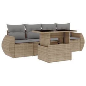 vidaXL 5-tlg. Garten-Sofagarnitur mit Kissen Beige Poly Rattan