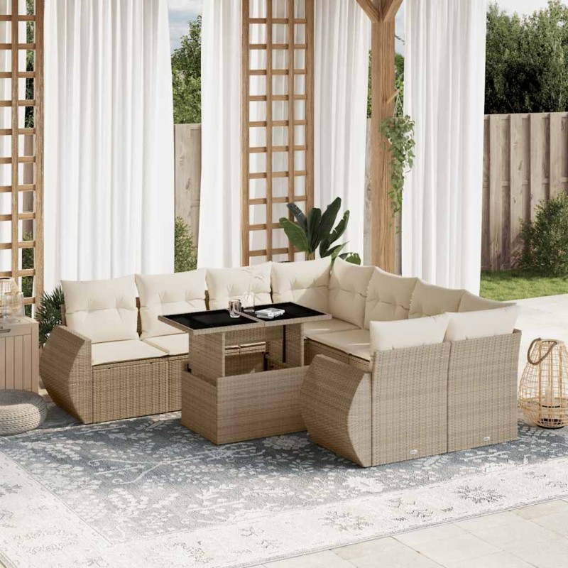 vidaXL 9-tlg. Garten-Sofagarnitur mit Kissen Beige Poly Rattan vidaXL 9-tlg. Garten-Sofagarnitur mit Kissen Beige Poly Rattan