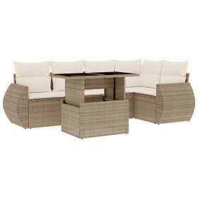 vidaXL 6-tlg. Garten-Sofagarnitur mit Kissen Beige Poly Rattan