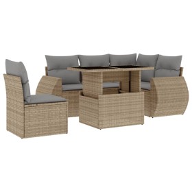 vidaXL 6-tlg. Garten-Sofagarnitur mit Kissen Beige Poly Rattan