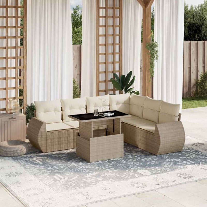 vidaXL 7-tlg. Garten-Sofagarnitur mit Kissen Beige Poly Rattan vidaXL 7-tlg. Garten-Sofagarnitur mit Kissen Beige Poly Rattan