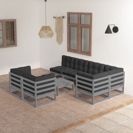8-tlg. Garten-Lounge-Set mit Kissen Kiefer Massivholz