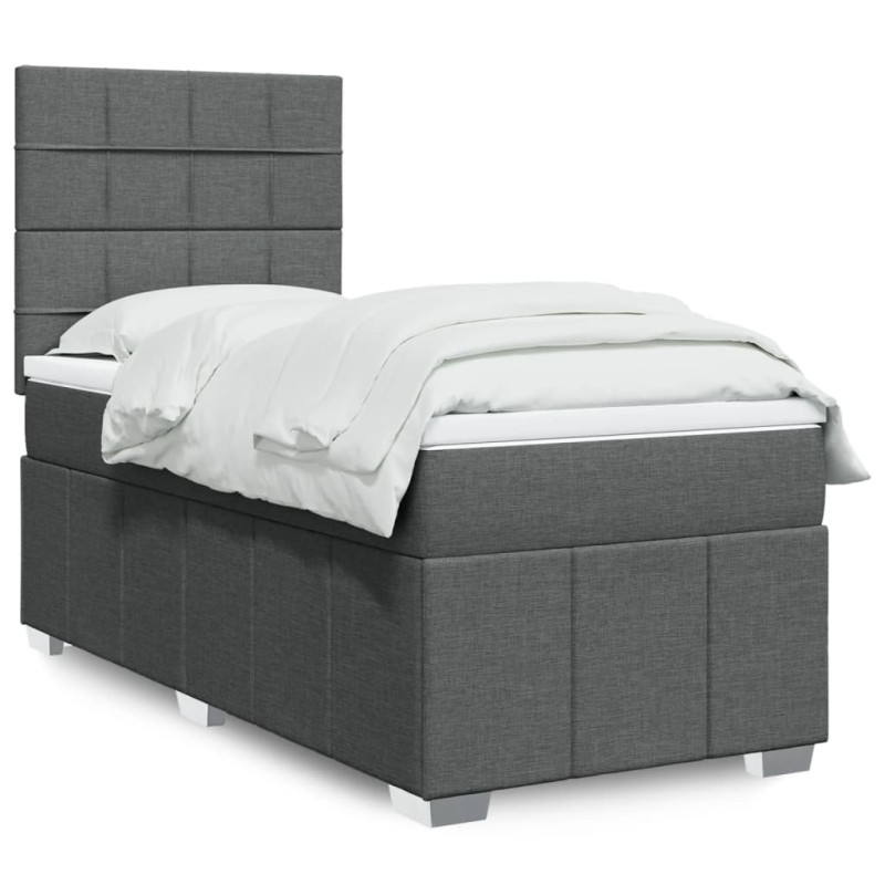 vidaXL Boxspringbett mit Matratze Dunkelgrau 100x200 cm Stoff vidaXL Boxspringbett mit Matratze Dunkelgrau 100x200 cm Stoff