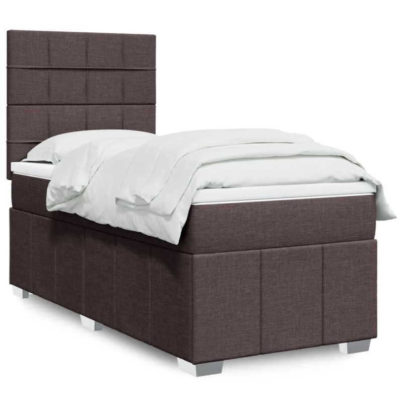 vidaXL Boxspringbett mit Matratze Dunkelbraun 100x200 cm Stoff vidaXL Boxspringbett mit Matratze Dunkelbraun 100x200 cm Stoff