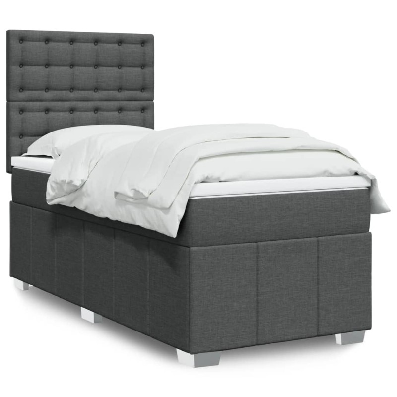 vidaXL Boxspringbett mit Matratze Dunkelgrau 100x200 cm Stoff vidaXL Boxspringbett mit Matratze Dunkelgrau 100x200 cm Stoff