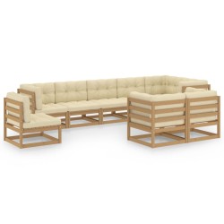 9-tlg. Garten-Lounge-Set mit Kissen Kiefer Massivholz