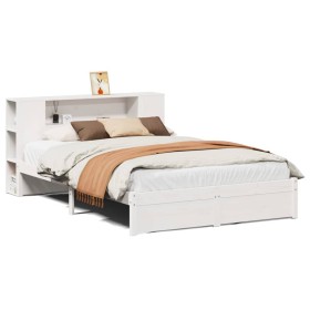 vidaXL Massivholzbett mit Regal ohne Matratze Weiß 140x190 cm Kiefer