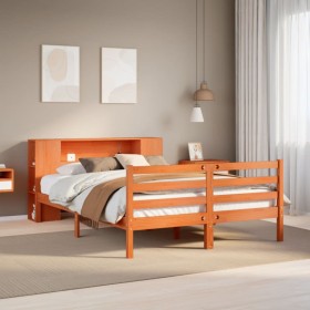 vidaXL Massivholzbett mit Regal ohne Matratze Wachsbraun 140x200 cm