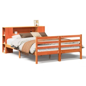 vidaXL Massivholzbett mit Regal ohne Matratze Wachsbraun 140x200 cm