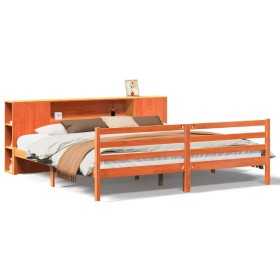 vidaXL Massivholzbett mit Regal ohne Matratze Wachsbraun 200x200 cm