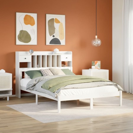 vidaXL Massivholzbett mit Regal ohne Matratze Weiß 140x200 cm Kiefer