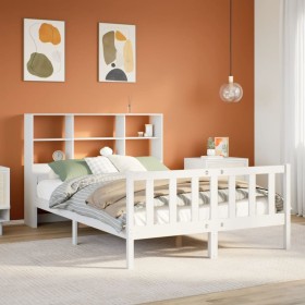 vidaXL Massivholzbett mit Regal ohne Matratze Weiß 150x200 cm Kiefer