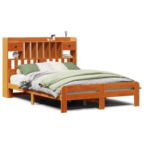 vidaXL Massivholzbett mit Regal ohne Matratze Wachsbraun 140x200 cm