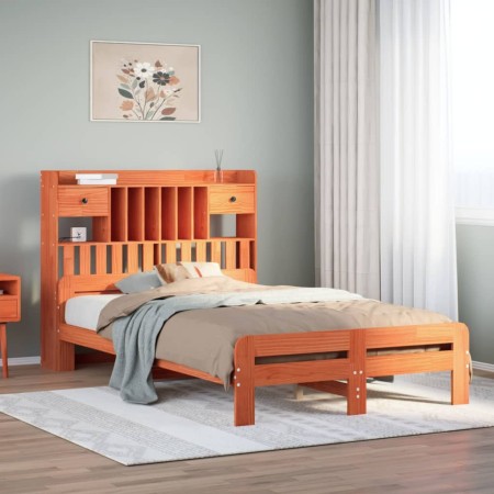vidaXL Massivholzbett mit Regal ohne Matratze Wachsbraun 135x190 cm