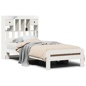 vidaXL Massivholzbett mit Regal ohne Matratze Weiß 90x200 cm Kiefer