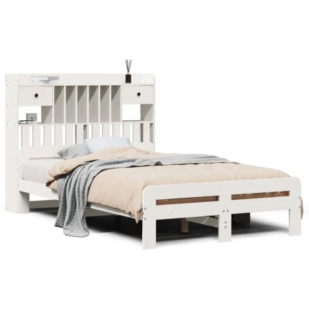 vidaXL Massivholzbett mit Regal ohne Matratze Weiß 120x190 cm Kiefer
