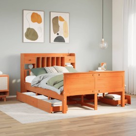 vidaXL Massivholzbett mit Regal ohne Matratze Wachsbraun 160x200 cm