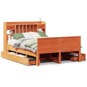 vidaXL Massivholzbett mit Regal ohne Matratze Wachsbraun 160x200 cm