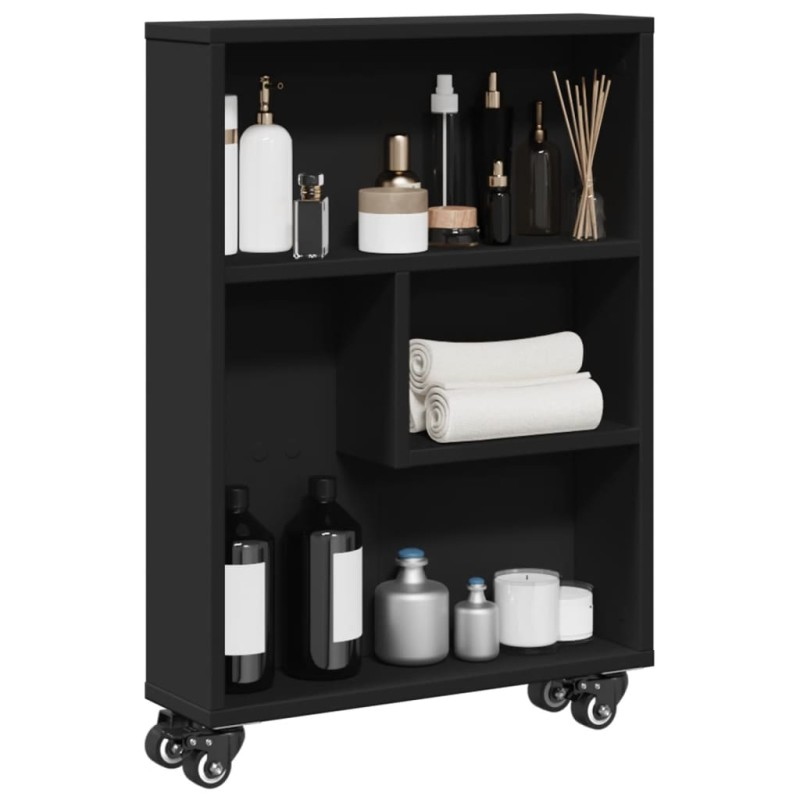 vidaXL Aufbewahrungswagen Schmal Schwarz 48x13x68 cm Holzwerkstoff vidaXL Aufbewahrungswagen Schmal Schwarz 48x13x68 cm Holzwerkstoff