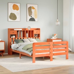 vidaXL Massivholzbett mit Regal ohne Matratze Wachsbraun 140x190 cm