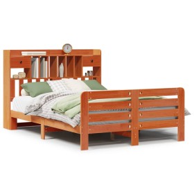 vidaXL Massivholzbett mit Regal ohne Matratze Wachsbraun 140x190 cm