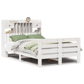 vidaXL Massivholzbett mit Regal ohne Matratze Weiß 135x190 cm Kiefer