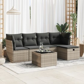 vidaXL 6-tlg. Garten-Sofagarnitur mit Kissen Grau Poly Rattan