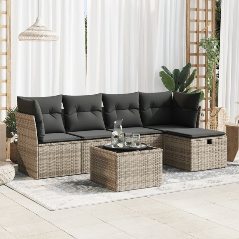 vidaXL 6-tlg. Garten-Sofagarnitur mit Kissen Grau Poly Rattan vidaXL 6-tlg. Garten-Sofagarnitur mit Kissen Grau Poly Rattan