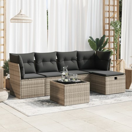 vidaXL 6-tlg. Garten-Sofagarnitur mit Kissen Grau Poly Rattan