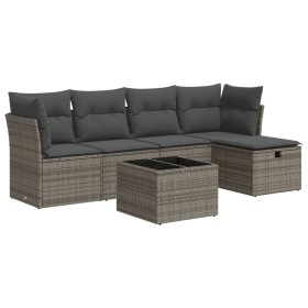 vidaXL 6-tlg. Garten-Sofagarnitur mit Kissen Grau Poly Rattan